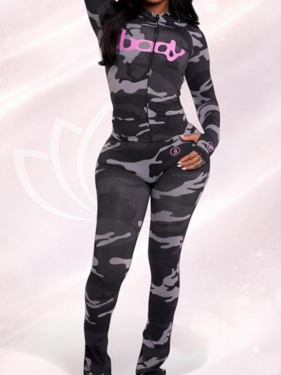 🖤🔥 Body By Raven “Tracy” Black Camo Tracksuit 🔥🖤