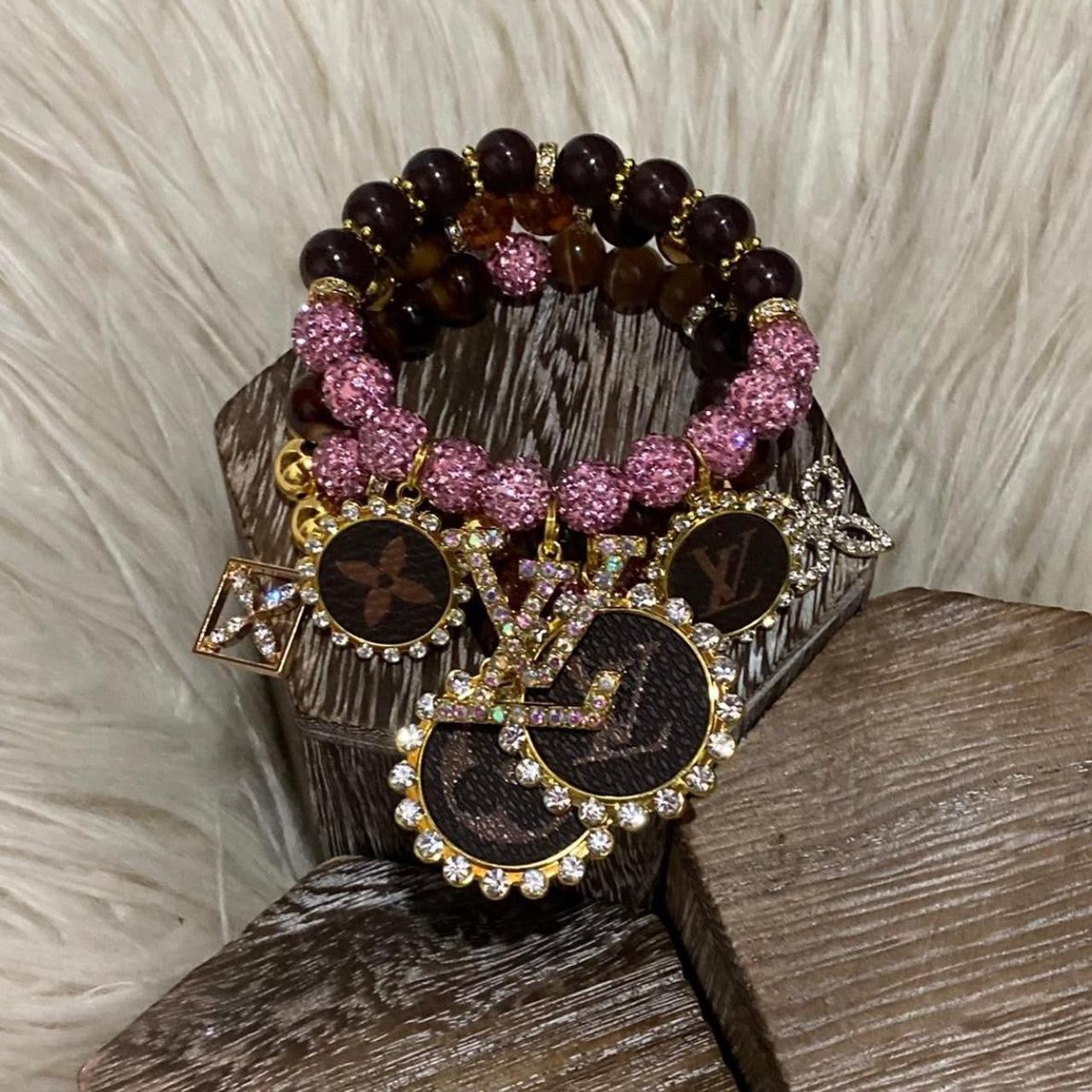 🤎💗 Brown & Pink Beaded Bracelet Stack — LV-Style Charm Energy 💗🤎