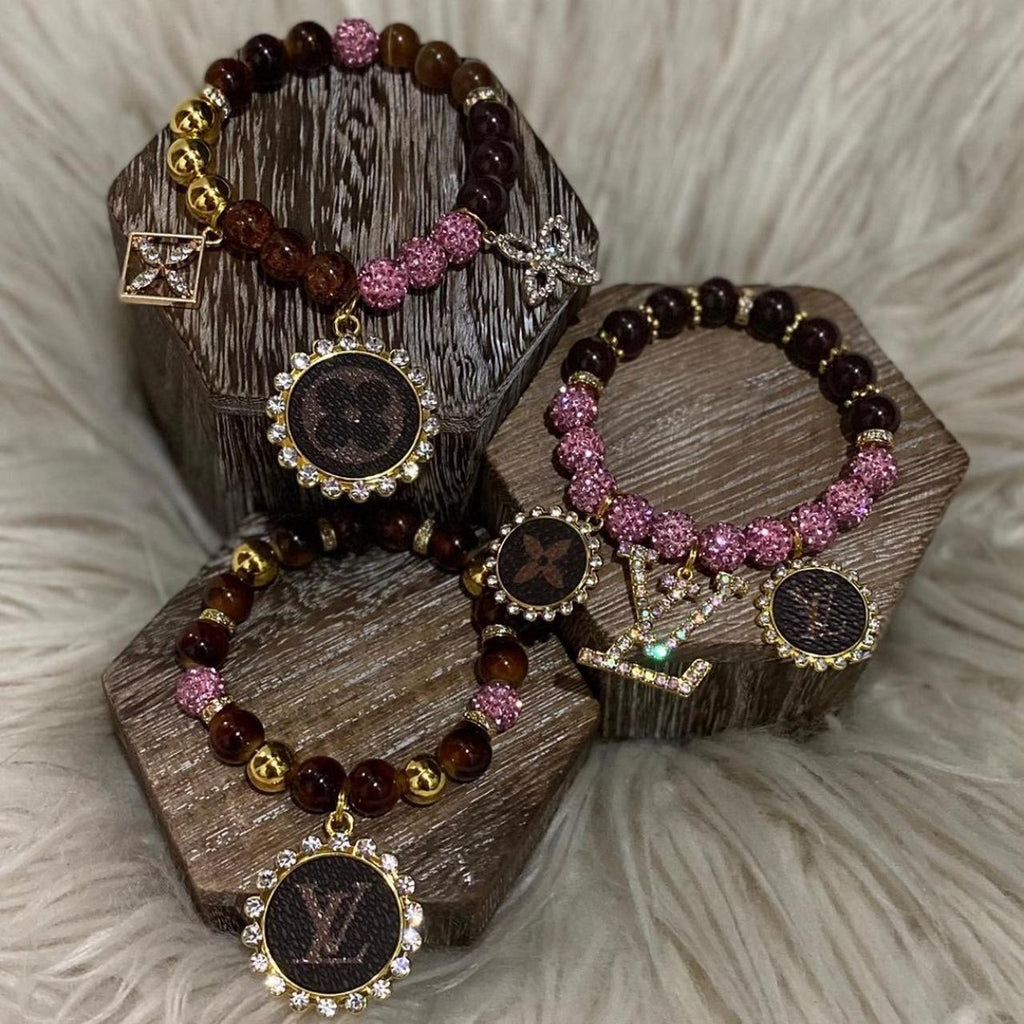 🤎💗 Brown & Pink Beaded Bracelet Stack — LV-Style Charm Energy 💗🤎