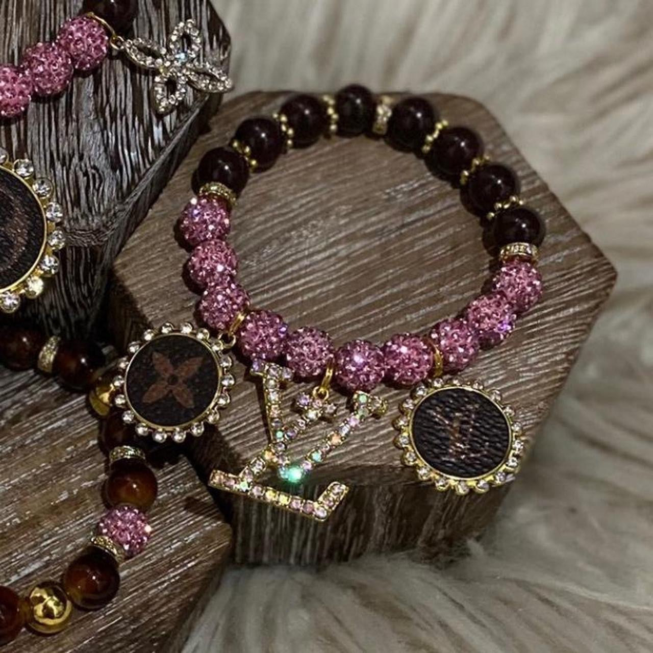 🤎💗 Brown & Pink Beaded Bracelet Stack — LV-Style Charm Energy 💗🤎