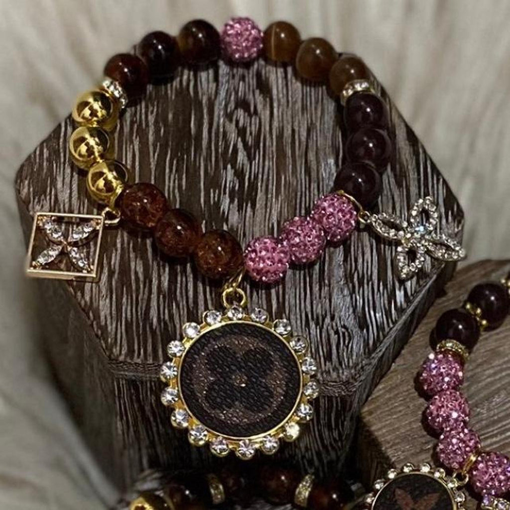 🤎💗 Brown & Pink Beaded Bracelet Stack — LV-Style Charm Energy 💗🤎